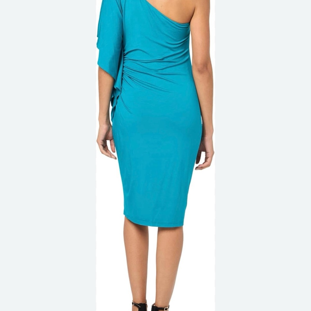 Trina Turk NWT Blue Asymmetrical Ruched Cocktail Dress - Picture 2 of 7